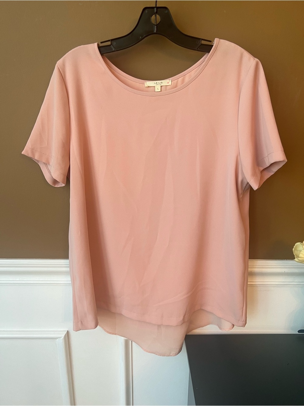 Le Lis Blush Pink Short Sleeve Blouse Size L Casual Minimalist